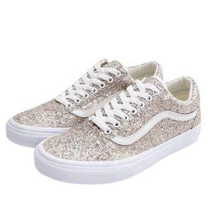 Vans Women's Old Skool White Gold Chunky Glitter Skater Shoes Sneakers Trainers